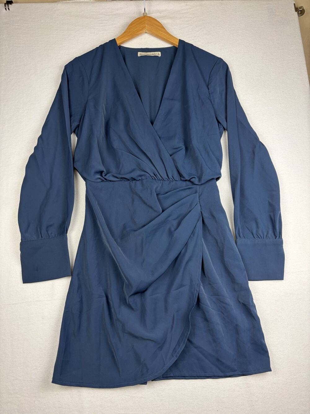 Abercrombie & Fitch Long Sleeve Draped Wrap Mini Dress Women’s S Blue Surplice